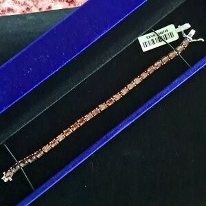Natural Red Zircon Tennis Bracelet in 925 Sterling Silver.